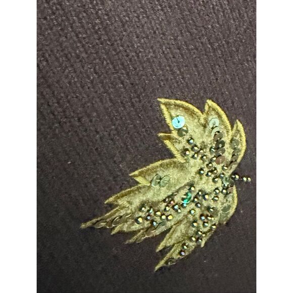 Quacker Factory Fall Leaves Embellished Button Front Cardigan Black 1X - Picture 3 of 9